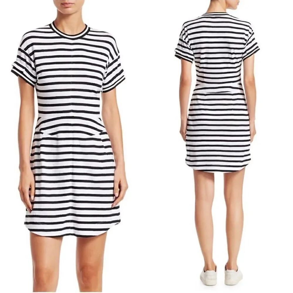 DerekβLam 10 Crosby - Striped 100% Cotton Short Sleeve Sporty Dress - L -βNWT